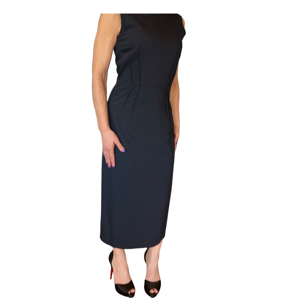 JIL SANDER NAVY BLUE ITALY PENCIL SHEATH SLEEVELESS WOOL SUITING MIDI DRESS 36 4 - Picture 7 of 16